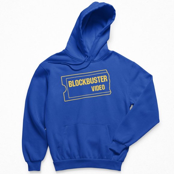 NEW Blockbuster Video 90s Big Logo Fleece Pullover Hoodie ROYAL BLUE